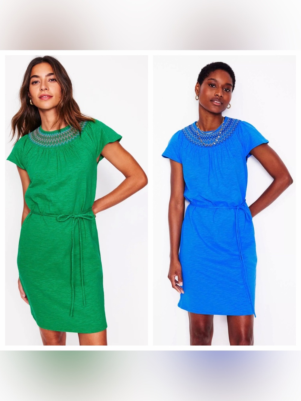 Boden Green &  Blue Nina Embroidered Yoke Belted Dresses